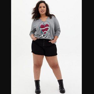 TORRID SNAKE HEART GREY TERRY SPLIT NECK SWEATSHIRT